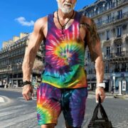 Men's Clothing Series Fashion Camisole Colorful Hip Hop Print Sleeveless Top Shorts Suit - Image 7