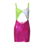 Casual Three-color Stitching Crop Halter Short Dress - Image 10