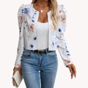 Printed Gigot Sleeve Long Sleeve Thin Jacket Jacket - Image 5