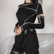 Striped Casual Pullover Hoodies Thurm Hole Croped Chic Sweatshirt Korean Style Streetwear Fall Basic Clothing Kpop For Women - Image 6