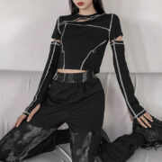 Striped Casual Pullover Hoodies Thurm Hole Croped Chic Sweatshirt Korean Style Streetwear Fall Basic Clothing Kpop For Women - Image 2