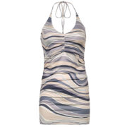 Printed Mini Party Dress, V-neck, Sexy, Backless, Tight, Sleeveless, Halter Neck, Women's Clothing, Fashionable Streetwear, Summer - Image 4