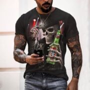 Download main imagesDownload variant imagesDownload description imagesSkull pattern men's t-shirt horror O-neck t-shirt summer fashion top boy clothing large size streetwear men's hip hop 3D shirt - Image 4