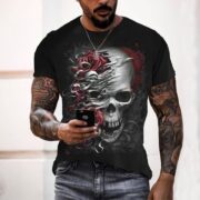 Download main imagesDownload variant imagesDownload description imagesSkull pattern men's t-shirt horror O-neck t-shirt summer fashion top boy clothing large size streetwear men's hip hop 3D shirt - Image 8