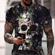 Download main imagesDownload variant imagesDownload description imagesSkull pattern men's t-shirt horror O-neck t-shirt summer fashion top boy clothing large size streetwear men's hip hop 3D shirt - Image 7
