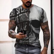 Download main imagesDownload variant imagesDownload description imagesSkull pattern men's t-shirt horror O-neck t-shirt summer fashion top boy clothing large size streetwear men's hip hop 3D shirt - Image 5