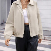 Women's Solid Color Zipper Lapel Jacket Jacket