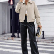 Women's Solid Color Zipper Lapel Jacket Jacket - Image 3