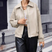 Women's Solid Color Zipper Lapel Jacket Jacket - Image 4