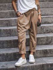 Women's Casual Pants With Pockets Elastic High Waist Harem Trousers Fashion Streetwear Clothing - Image 6