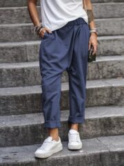 Women's Casual Pants With Pockets Elastic High Waist Harem Trousers Fashion Streetwear Clothing - Image 9