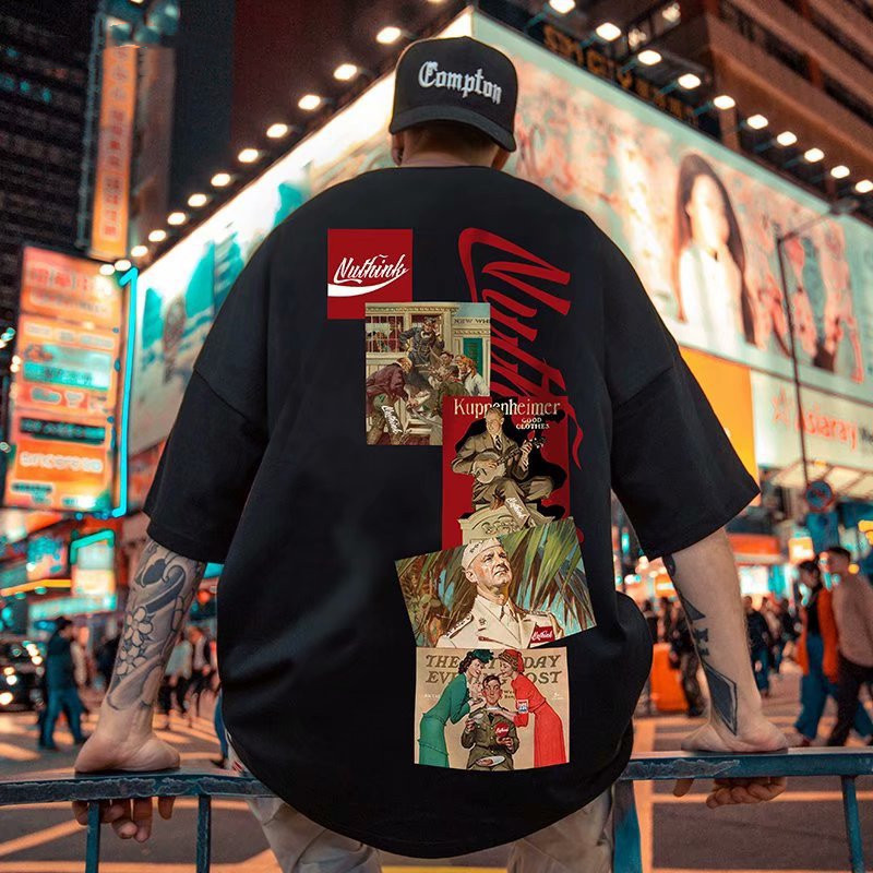 3049abaf-21b3-49fc-80af-fec6d0ed0066.jpg Fashion Overweight Men's Clothing Large Size National Fashion Hip Hop Loose Short Sleeve T-shirt - Image 1