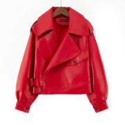 Loose cropped leather jacket motorcycle jacket - Image 3