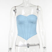 Y2K Denim Tube Vest Top With Back-tied Design INS Fashion Crop Corset Tank For Women Clothing - Image 7