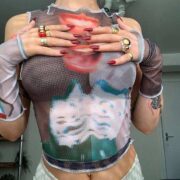 Sexy Crop Tank Tops Letter Graphic Print - Image 3