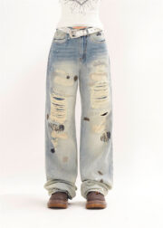 Punk Street Fashion Paint Splash Loose Distressed Beggar Straight-leg Trousers Men And Women - Image 9