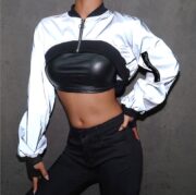 Ins super fire short zipper sweater reflective clothing female loose thin handsome hip hop outer cover shirt dance jacket - Image 3