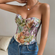 Y2K Floral Print Tube Vest Top With Back-tied Design INS Fashion Crop Corset Tank For Women Clothing - Image 2