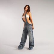 Y2K Zipper Denim Overalls With Pockets Fashion Loose Suspender Jumpsuit Streetwear Jeans Pants Womens Clothing - Image 5