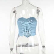 Y2K Denim Tube Vest Top With Back-tied Design INS Fashion Crop Corset Tank For Women Clothing - Image 8