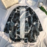 Printed Japanese Style Kimono Jacket cardigan men clothing cardigan male streetwear hiphop casual coat loose kimono - Image 5