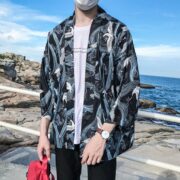 Printed Japanese Style Kimono Jacket cardigan men clothing cardigan male streetwear hiphop casual coat loose kimono - Image 3