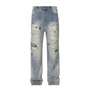Punk Street Fashion Paint Splash Loose Distressed Beggar Straight-leg Trousers Men And Women - Image 5
