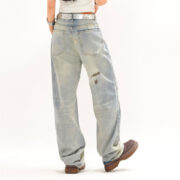 Punk Street Fashion Paint Splash Loose Distressed Beggar Straight-leg Trousers Men And Women - Image 2