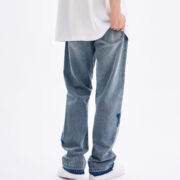 Men And Women Straight Hole Washed Denim Pants - Image 3