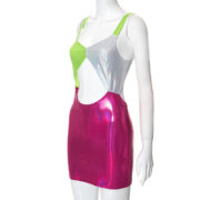 Casual Three-color Stitching Crop Halter Short Dress - Image 8