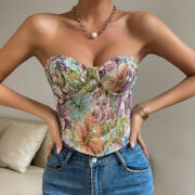 Y2K Floral Print Tube Vest Top With Back-tied Design INS Fashion Crop Corset Tank For Women Clothing - Image 6