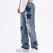 Men And Women Straight Hole Washed Denim Pants - Image 2